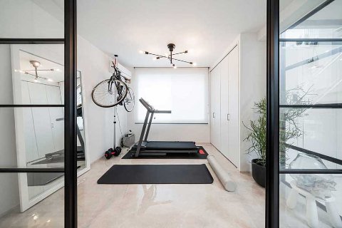 Palestra domestica ben organizzata con tapis roulant e bici